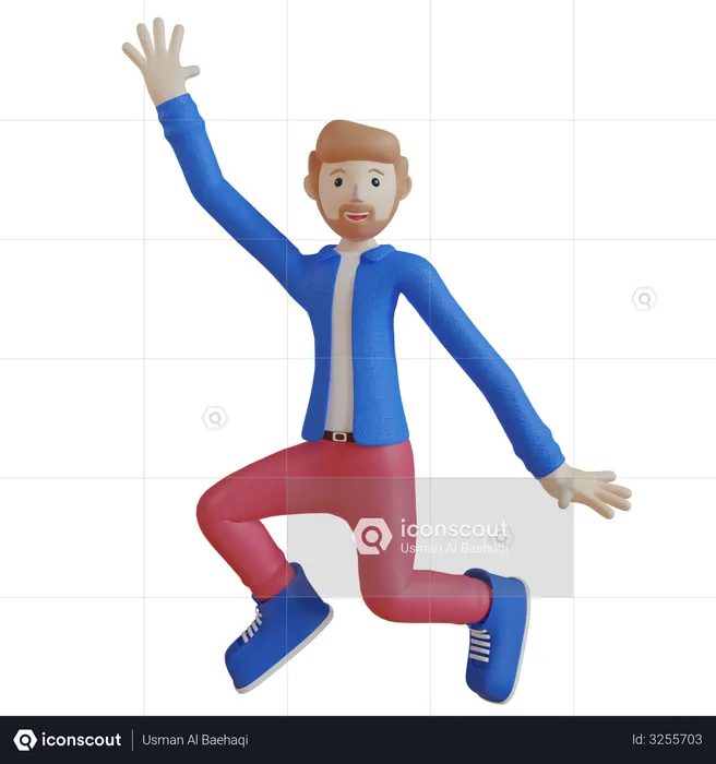 Homme sautant de joie  3D Illustration