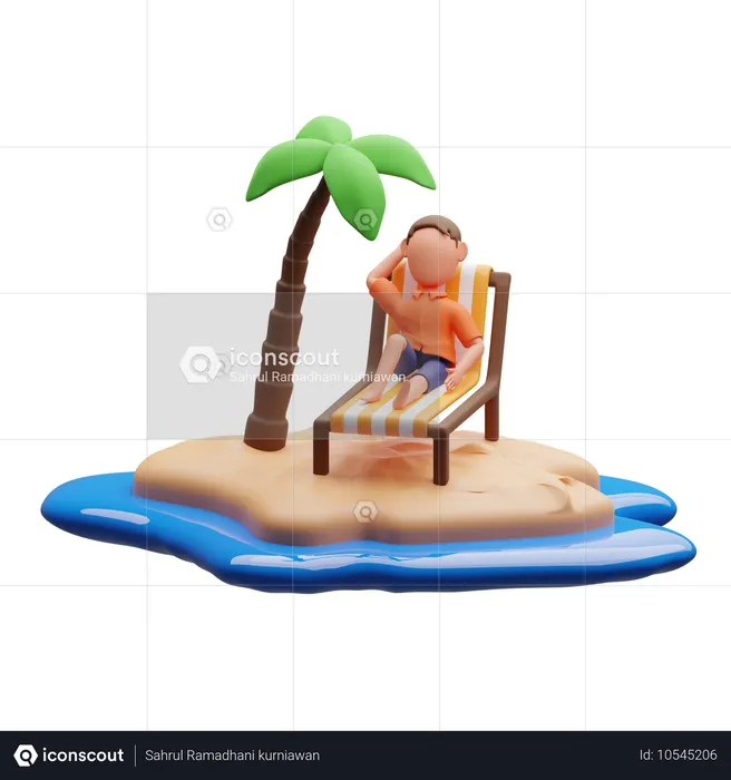 Homme Détente Sur La Plage  3D Illustration