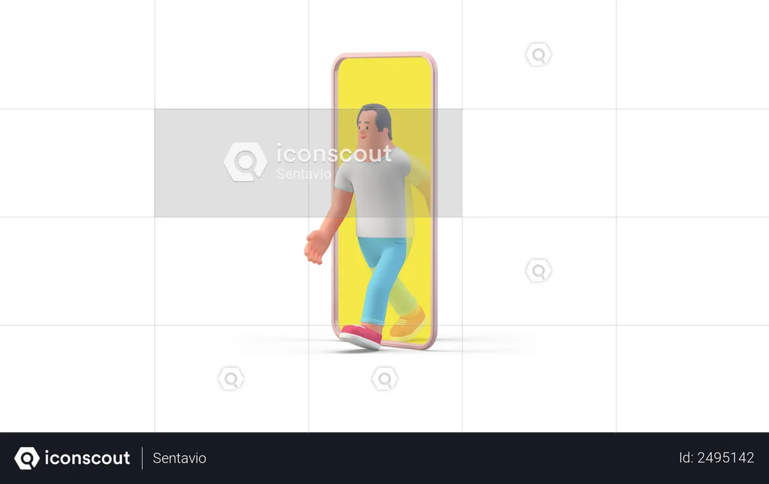 Homme sortant du smartphone  3D Illustration