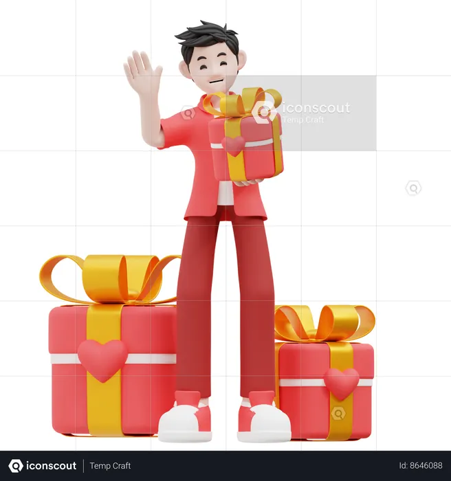 Homme tenant un cadeau de saint valentin  3D Illustration