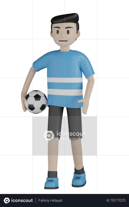 Homme tenant un ballon de football  3D Illustration