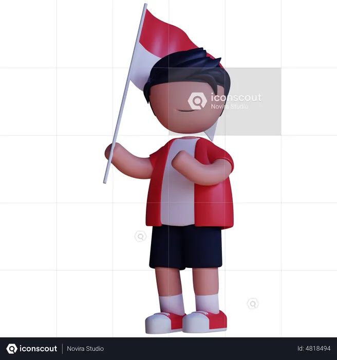 Homme tenant le drapeau indonésien  3D Illustration