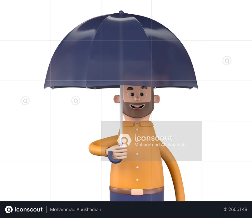 Homme tenant un parapluie  3D Illustration