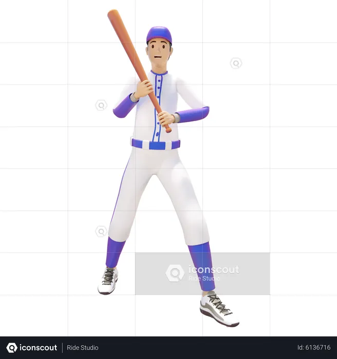 Homme tenant une batte de baseball et jouant au baseball  3D Illustration