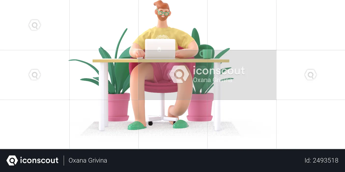 Homme travaillant à domicile  3D Illustration