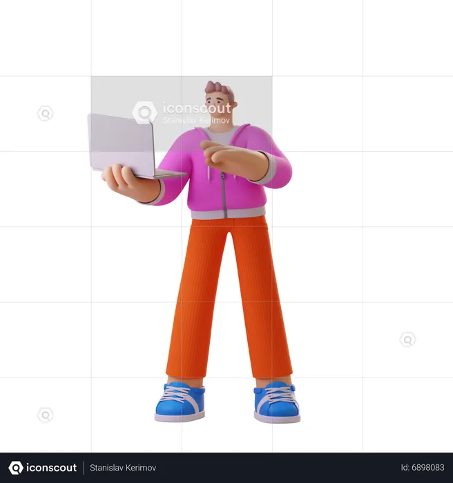 Homme travaillant sur un ordinateur portable  3D Illustration