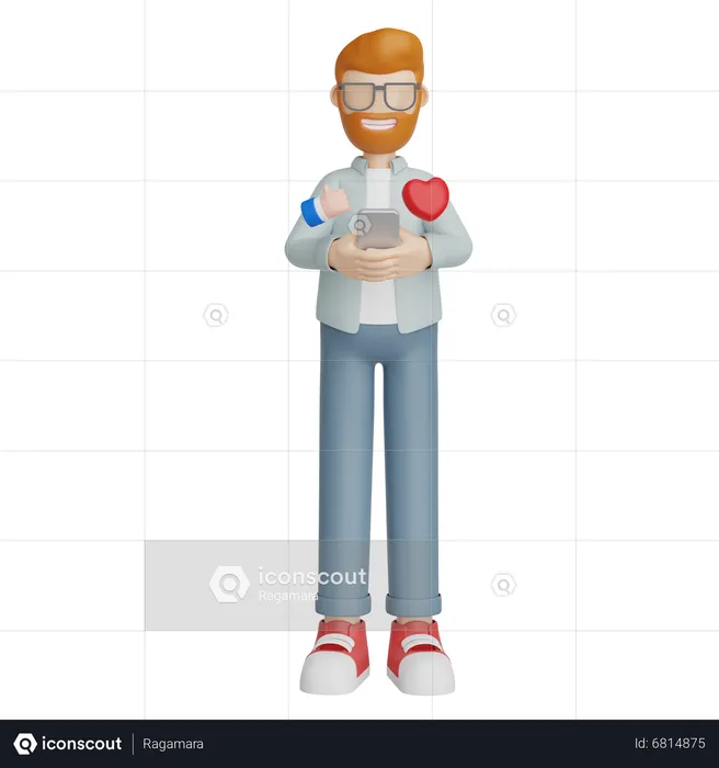 Homme utilisant les médias sociaux  3D Illustration