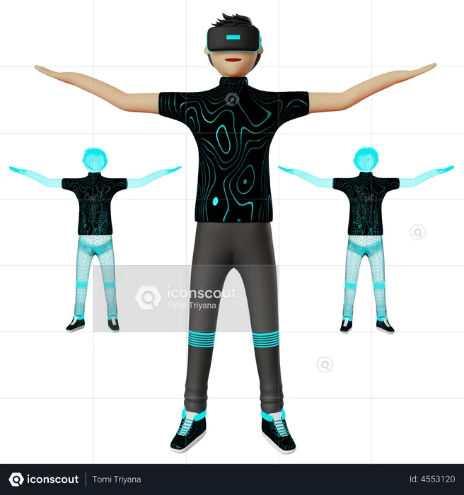 Homme utilisant la technologie métaverse  3D Illustration