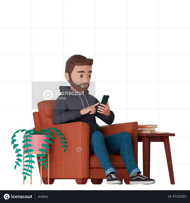 Homme utilisant un smartphone  3D Illustration