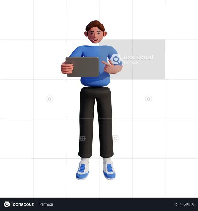 Homme utilisant une tablette  3D Illustration