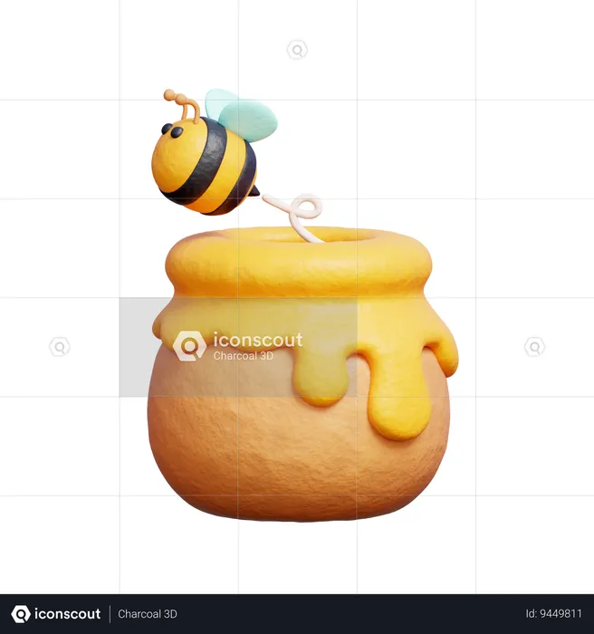 Honey Jar With Bee  3D Icon