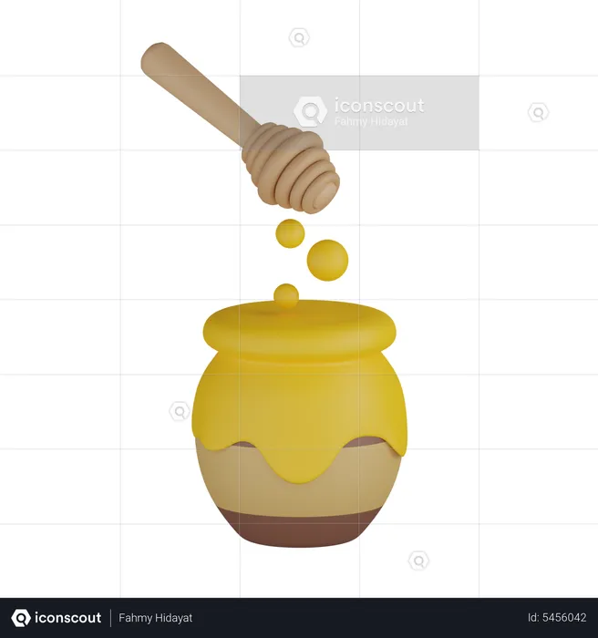 Honey Pot With Dipper  3D Icon