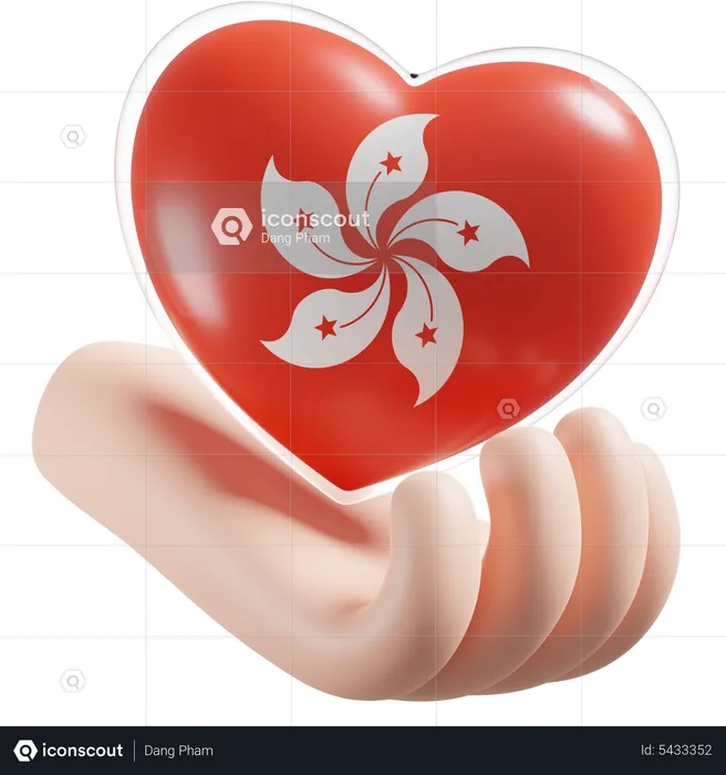 Hong Kong Flag Heart Hand Care Flag 3D Icon