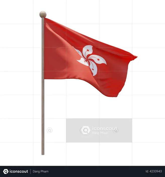 Hong Kong Flag Pole  3D Illustration
