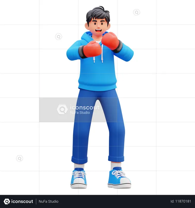 Hoodie Boy Doing Boxing  3D Illustration