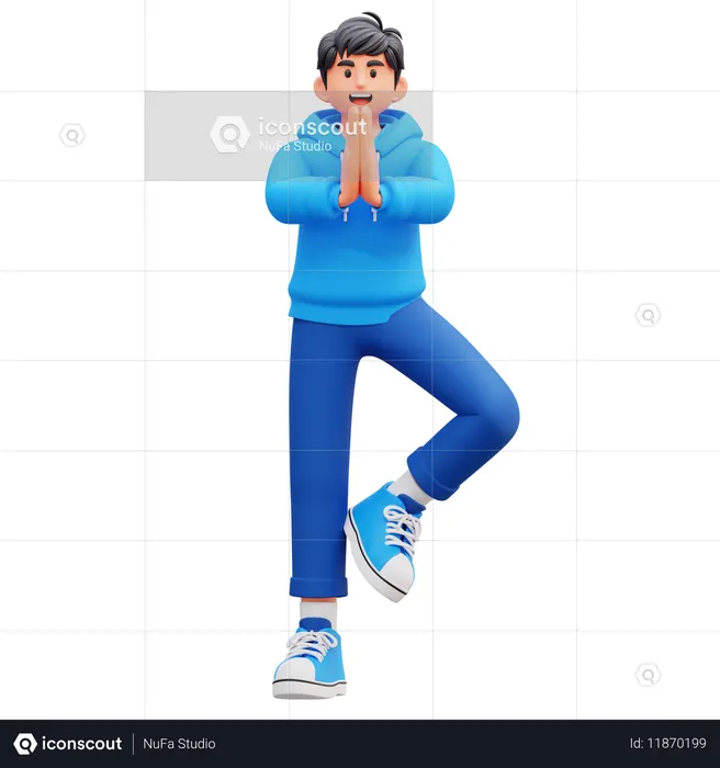 Hoodie Boy Doing Yoga Pose  3D Illustration