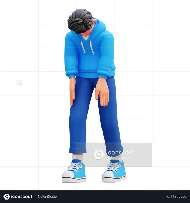 Hoodie Boy Feeling Tired  3D Illustration