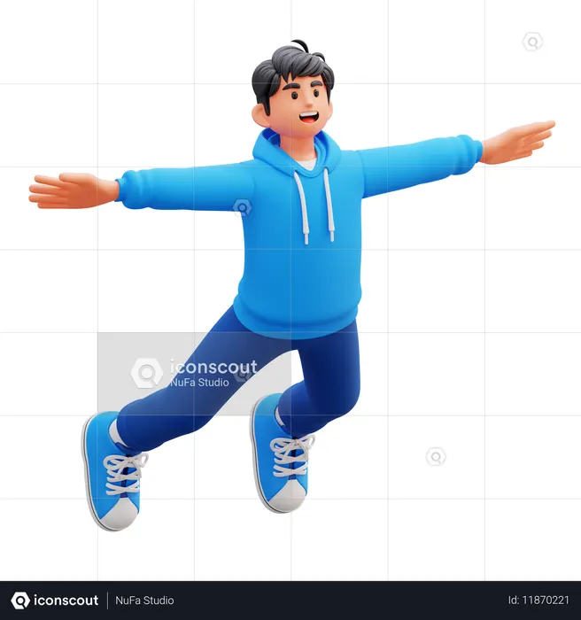 Hoodie Boy Flying In Air  3D Illustration