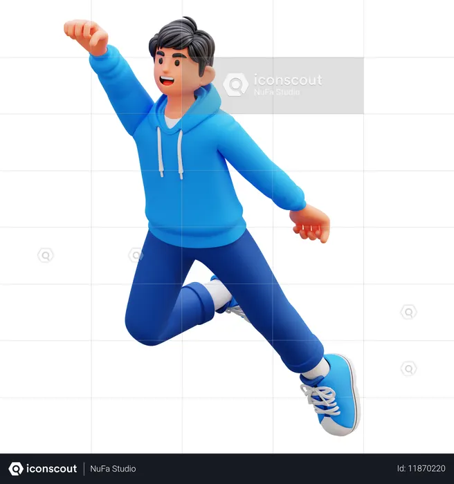 Hoodie Boy Flying Like Superman  3D Illustration