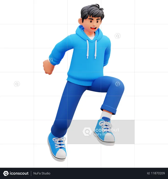 Hoodie Boy Giving Active Pose  3D Illustration