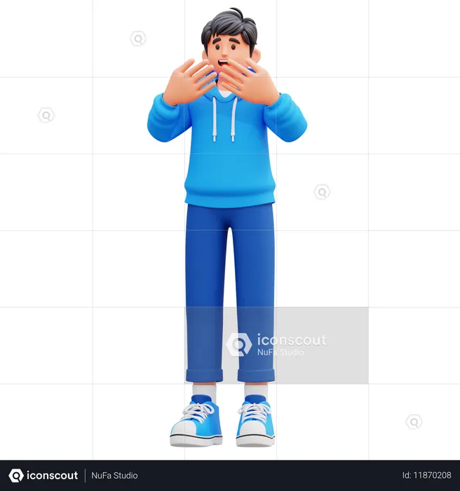 Hoodie Boy Giving Shocking Pose  3D Illustration