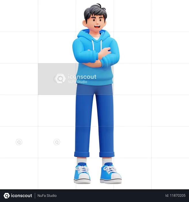 Hoodie Boy Giving Standing Pose  3D Illustration