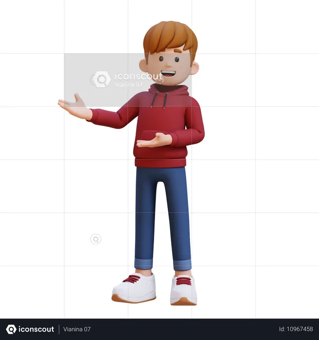 Hoodie Boy Presenting To Right Side  3D Illustration