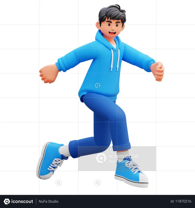 Hoodie Boy Running  3D Illustration