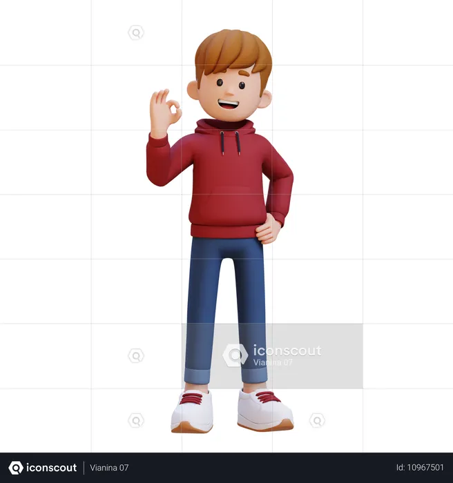 Hoodie Boy Showing Nice Gesture  3D Illustration