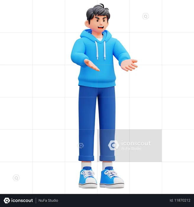 Hoodie Boy Showing Something Font  3D Illustration