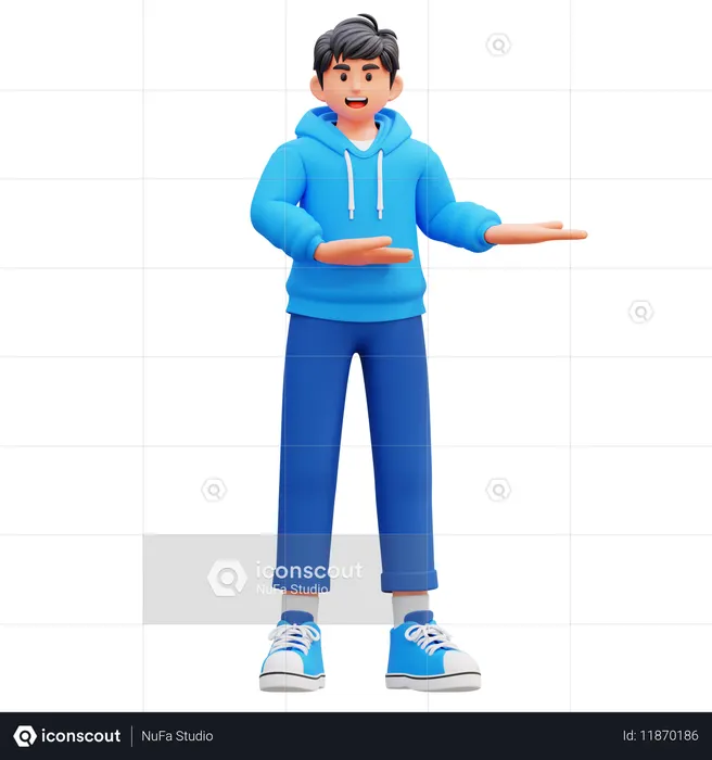 Hoodie Boy Showing Something Right  3D Illustration