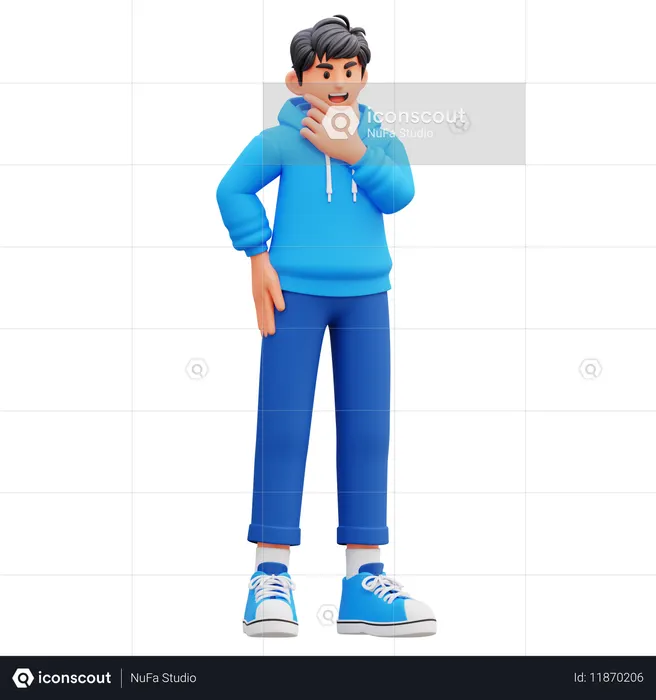 Hoodie Boy Thinking Something  3D Illustration