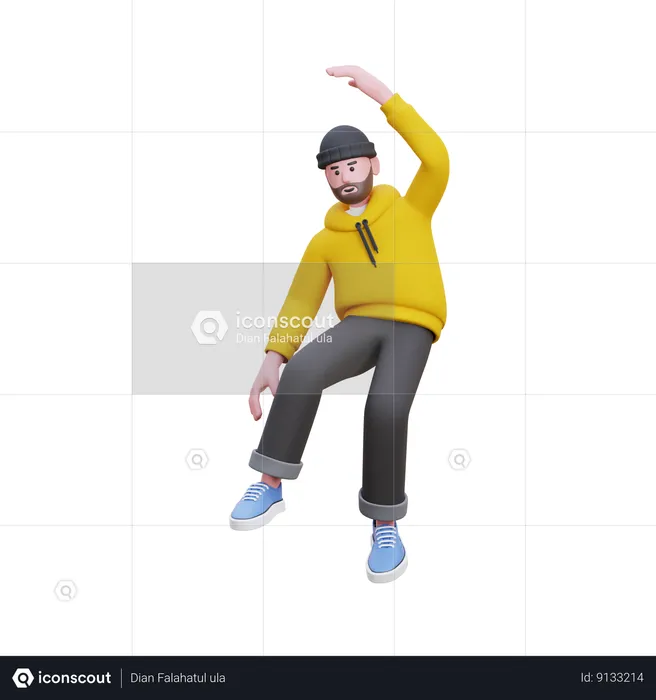 Hoodies Man Jump In Air  3D Illustration
