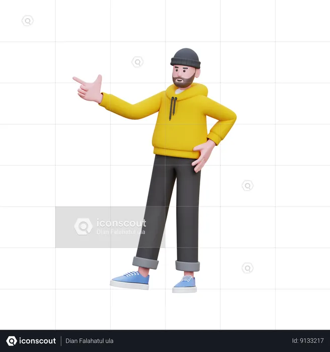 Hoodies Man Pointing Left Side  3D Illustration