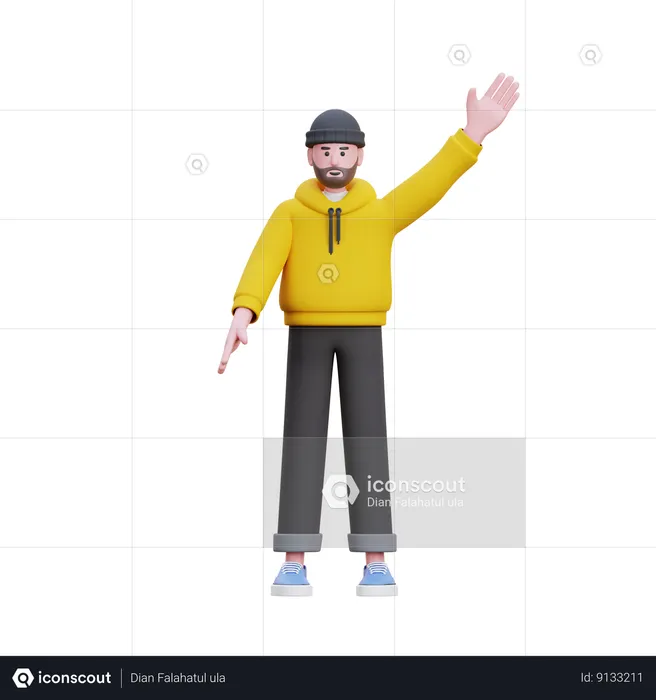 Hoodies Man Saying Hello  3D Illustration