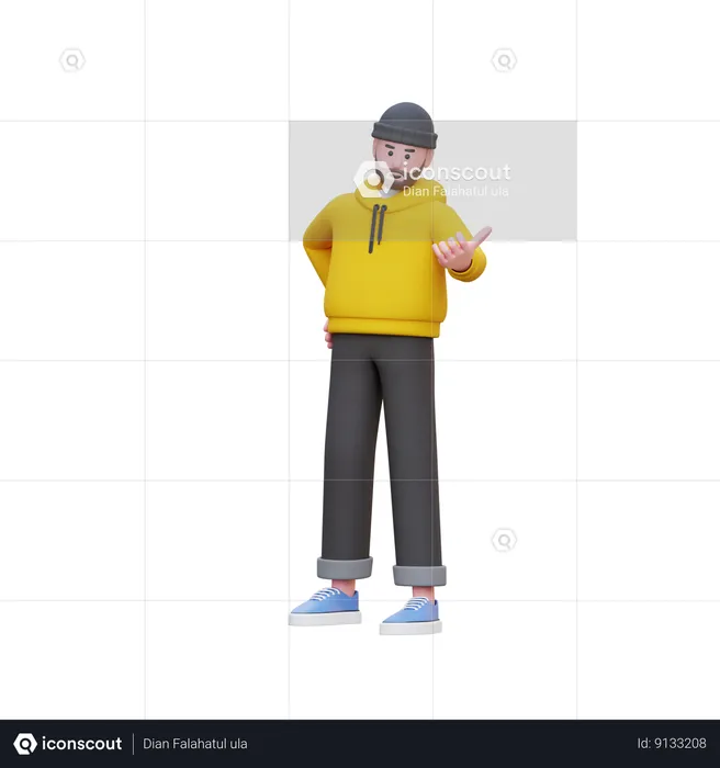 Hoodies Man Showing Direction  3D Illustration