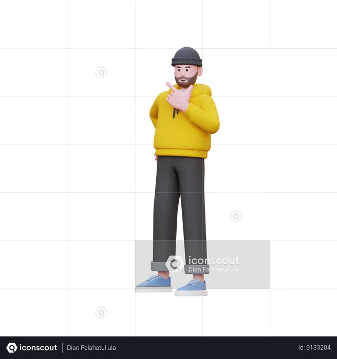 Hoodies Man Thinking Something While Standing  3D Illustration