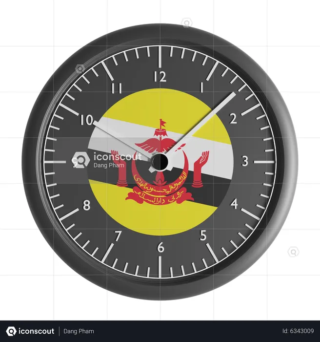 Horloge murale avec le drapeau du Brunei  3D Icon