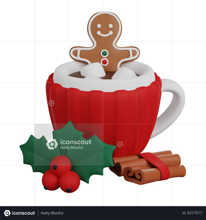 Hot Chocolate With Gingerbread Man  3D Icon