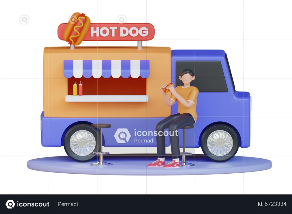 Hot dog food truck  3D Illustration
