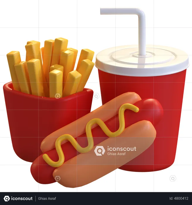 Hot-dog avec boisson gazeuse  3D Illustration