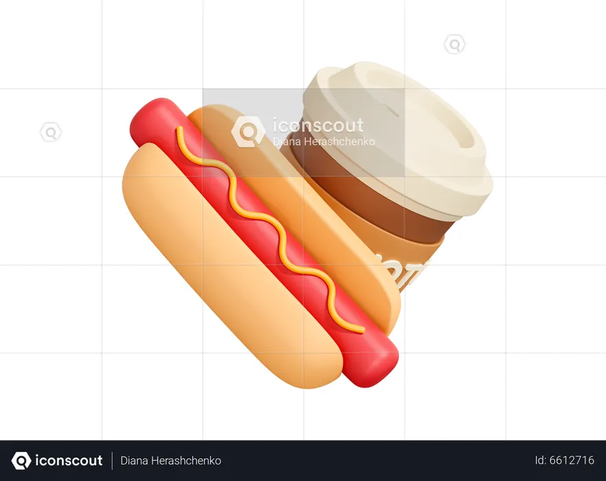 Hotdog With Coffee  3D Icon