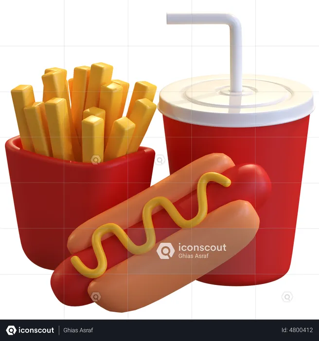 Hotdog With Soft Drink  3D Illustration