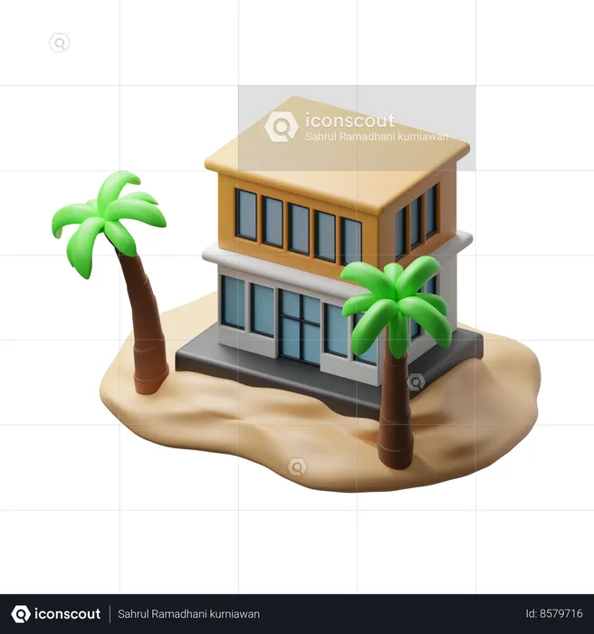 Hotel Building On Beach  3D Icon