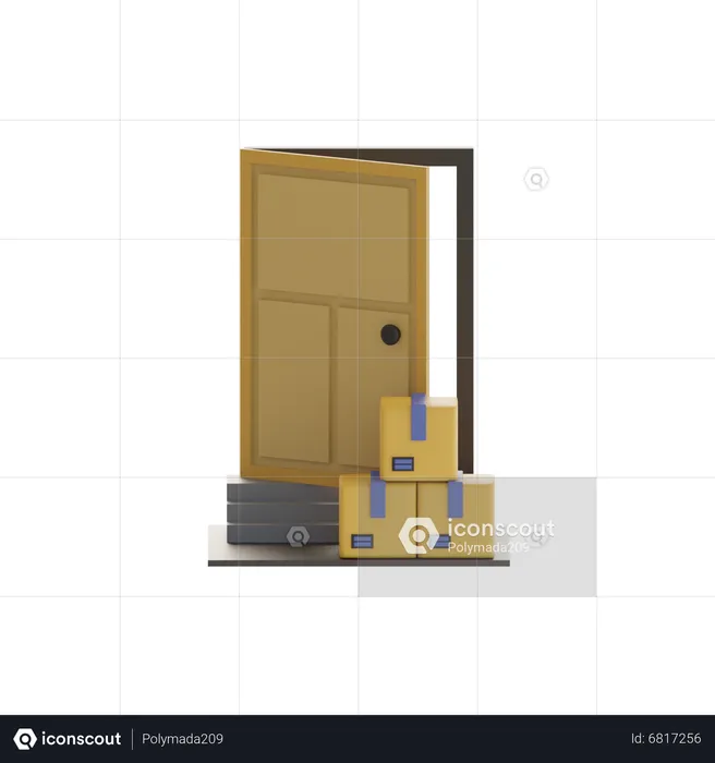 House Door With Package Box  3D Icon