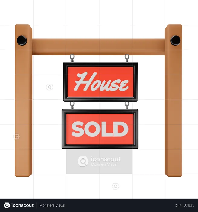 House sold banner  3D Illustration