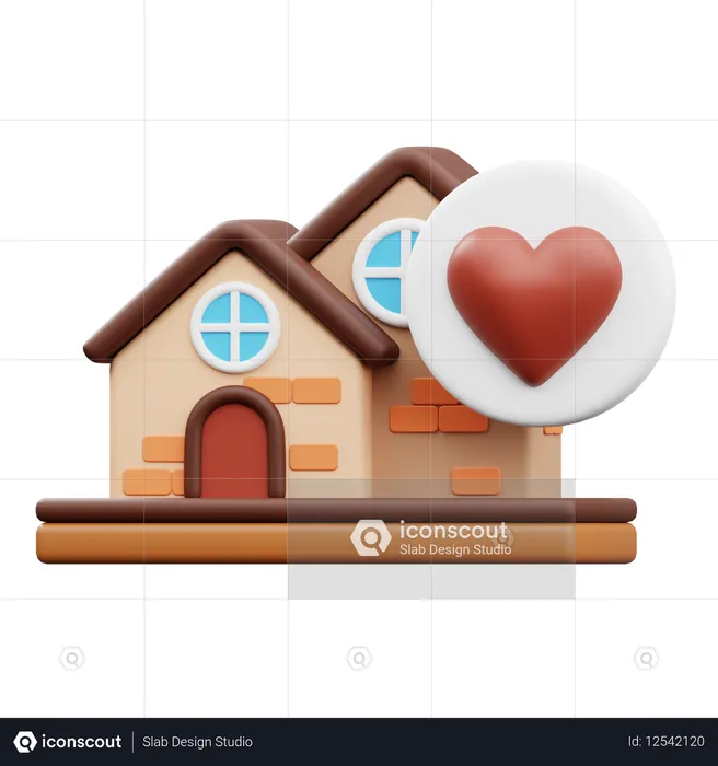 ハートアイコンのある家  3D Icon