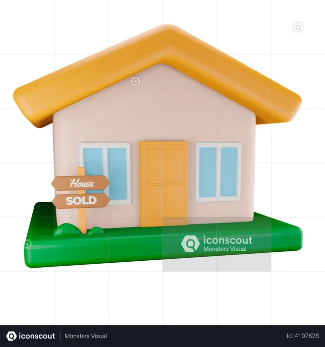 House with sold sign  3D Illustration