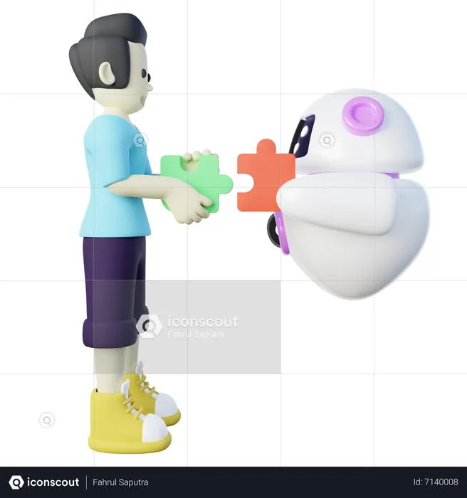 Human and AI Robot Collaboration  3D Icon