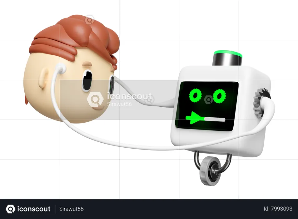 Human Connecting To Robot  3D Icon